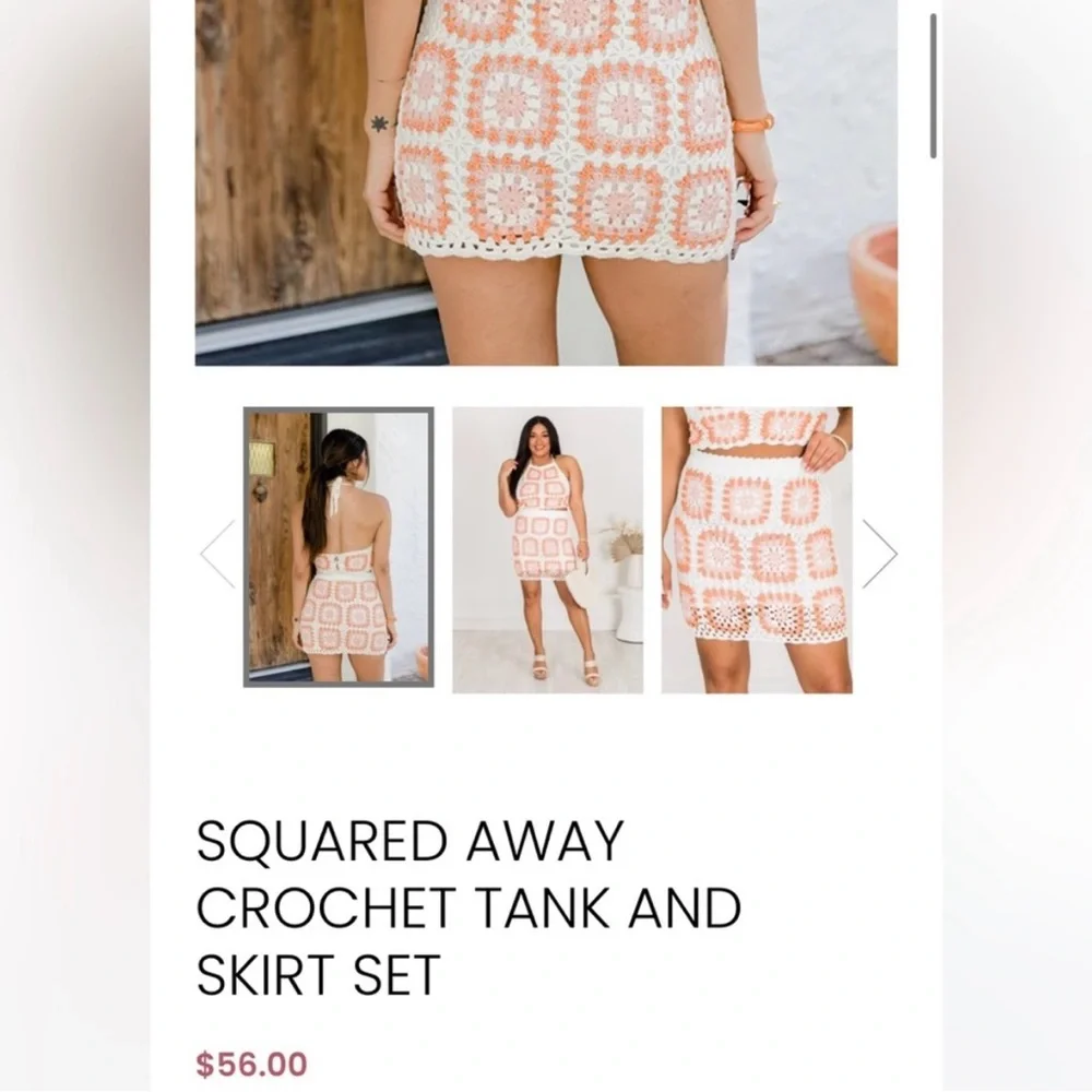 Pink Lily| size medium| pink & orange squared away crochet tank and skirt set - Picture 4 of 11